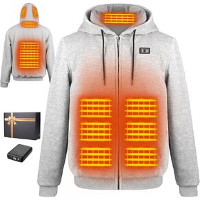 Heated Hoodie for Men Women with Battery Pack 7.4V 12000mAh, Hooded Heated Sweatshirts with 6 Heating Zones