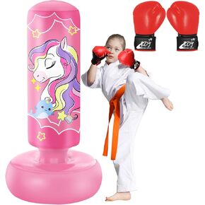 YORWHIN 66 Inch Inflatable Punching Bag for Kids, Freestanding Punching Bag for Teen, Boxing Bag with Boxing Gloves for Practicing MMA Karate Taekwondo and Relieve Pent Up Energy(Red)