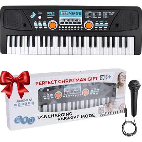 Pyle Electric Keyboard Piano 49 Keys - Portable Digital Musical Karaoke Piano Keyboard - 8 Rhythms 16 Tones, Stereo Speakers, Rechargeable Battery - Wired Microphone - Beginners Kids Adult