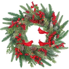 24" Real Touch Norfolk Pine Wreath, Artificial Christmas Wreaths for Front Door, Soft Bendable Pine Wreath for Home Wed Farmhouse Christmas New Year