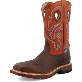 Men's 12" Western Work Boot,Distressed Saddle & Peacock,11 W