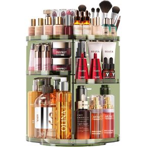 Auxmir Makeup Organizer 360 Rotation Cosmetic Storage Box with 6 Adjustable Layers for Bathroom and Living Room, Clear, Clear, Modern