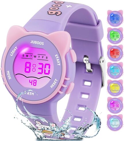 Juboos Kid's Digital Watch for Boys and Girls, Waterproof LCD Digital Sports Kids Watch with 7 Color LED Lights, Stopwatch, Alarm in Kuwait