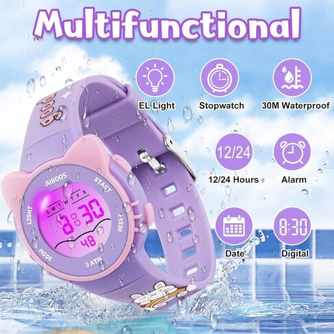 Juboos Kid's Digital Watch for Boys and Girls, Waterproof LCD Digital Sports Kids Watch with 7 Color LED Lights, Stopwatch, Alarm in Kuwait