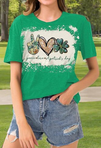 تي شيرت عيد القديس باتريك للسيدات تي شيرت برسومات قلب شامروك تي شيرت السلام الحب لعيد القديس باتي تي شيرت أيرلندي in Kuwait