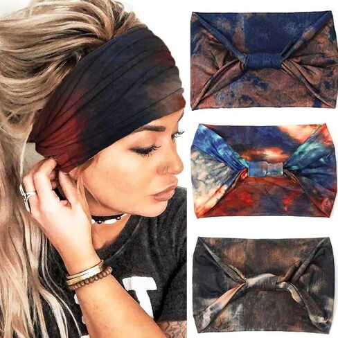 GORTIN 3 Pack Boho Wide Headbands African Turban Head Bands Leopard Stretch Knotted Head Wraps Floral Elastic Yaga Hair Bands Sweatbands Fashion Hair Accessory for Black Women and Girls in Kuwait