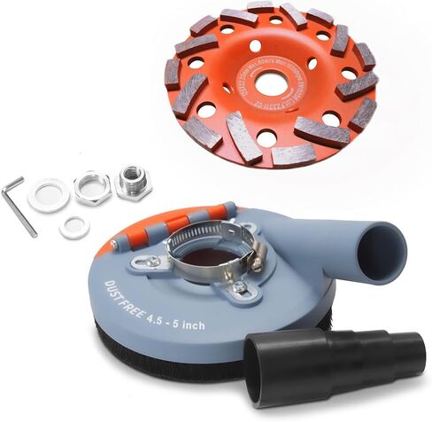 Wohenhao Dust Shroud for Angle Grinder 4.5-5 inch + Diamond Grinding Cup Wheel 5 inch, Universal Surface Grinding Shroud with Grinding Wheel for Concrete Surface, Cement, Marble, Rock, Granite in Saudi Arabia
