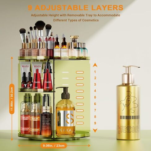 Auxmir Makeup Organizer 360 Rotation Cosmetic Storage Box with 6 Adjustable Layers for Bathroom and Living Room, Clear, Clear, Modern in Kuwait