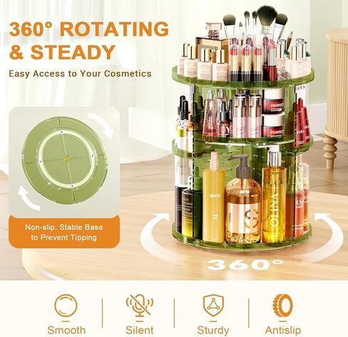 Auxmir Makeup Organizer 360 Rotation Cosmetic Storage Box with 6 Adjustable Layers for Bathroom and Living Room, Clear, Clear, Modern in Kuwait