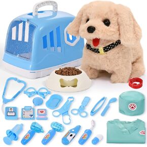14PCS Dog Toys for Kids, Walking Barking Electronic Interactive Plush Puppy Toy with Carrier and Accessories, Pet Care Toy Set for Kids, for Girls and Boys 3 4 5 6+ Year Old