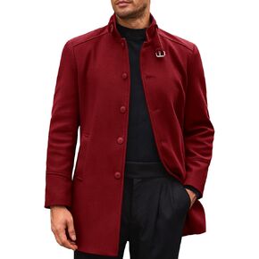 Runcati Mens Trench Coat Stand Collar Casual Slim Fit Single Breasted Pea Coat Overcoat