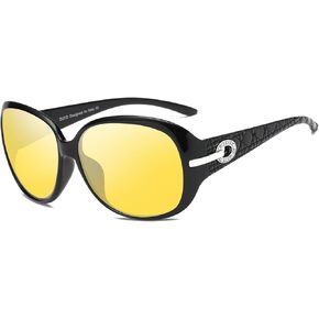 DUCO Night Driving Glasses Anti-glare Eyewear Classic Polarized Night Vision Glasses for Women (6214-Black Frame Night Vision)