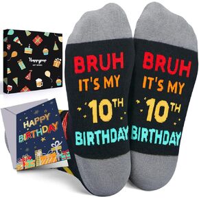 HAPPYPOP 10 Year Old Birthday Gifts Ideas for Boys - Socks for Kids Age 10 in Gift Box, Presents for 10 Year Old Tween Boys, Gifts for Ten Year Olds with Greeting Card