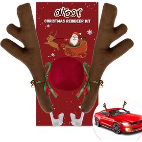 Car Christmas Reindeer Antlers & Nose Decorations,Rudolph Set Reindeer Ornament Costume Auto Accessories for Any Vehicle Decor
