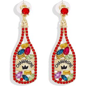 Champagne Bottle Earrings for Women Rhinestone Crystal Beaded Champagne Drop Dangle Earrings New Year Gifts in Kuwait