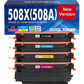 مجموعة خراطيش حبر 508X 508A: 4 عبوات M553 بديلة لحبر HP 508X 508A لطابعة Laserjet Enterprise M553 M552 553 MFP M577 الإصدار الجديد CF360X CF361X CF362X CF363X حبر (أسود سماوي أرجواني أصفر)