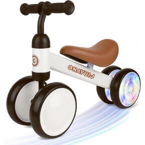 Colorful Lighting Baby Balance Bike for 1 Year Old Girl Gifts, 12-24months Kids Toys Toddler 1st Birthday Gifts,No Pedal Infant 4 Wheels Bicycle，Pink