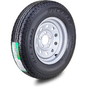 ROCKMAN Trailer Tire Wheel Assembly ST205/75R15 8-Ply D 107M 5 Lug on 4.5" PCD Silver Mod Rim