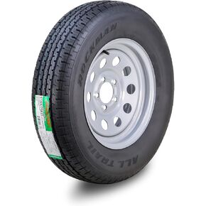 ROCKMAN Trailer Tire Wheel Assembly ST205/75R15 8-Ply D 107M 5 Lug on 4.5" PCD Silver Mod Rim