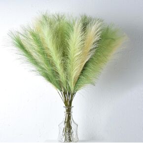 Faux Pampas Grass Decor Short - 12 PCS Artificial Pampas Grass Fluffy Pompas Floral for Wedding Arrangements Living Room Decor (Green)