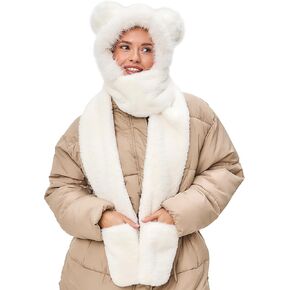 LATTEMARMALATTE Cute Cat Ears Winter Hat with Plush Scarf & Gloves, Girls' 3-in-1 Warm Set, Cozy and Windproof for Cold Weather Beige