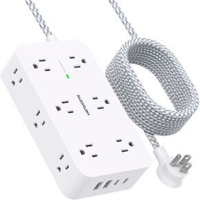 Surge Protector Power Strip with 12 Outlets 4 USB Ports(2 USB C), 6ft Flat Plug Extension Cord, 2700J, Wall Mount, Desk Charging Station for Office, School, Home, Dorm Room Essentials, ETL Listed