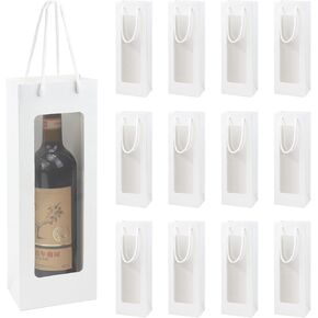 Ssyuysto 12 Pcs Black Wine Gift Bag with Window 4.9" x 3.34" x 14.1" Kraft Paper Wine Bags with Windows Flower Wrapping Bag Transparent Window Bags for Birthday Wedding Party Gift (Black)
