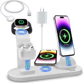 Apple 4 in 1 Wireless Charging Station for iPhone 15/15 Pro Max/15 Plus iPhone 14/13/12/11 Series, Air Pods Pro, Watch Charging for iWatch Series 9/8/7/6/SE, with Adapter & iWatch Charging Cable