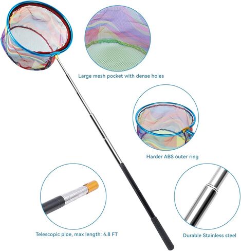 2PCS Fishing Net with Bucket, Telescopic Fishing Landing Net with Handle for Kids, Collapsible Kids Sand Bucket, Kids Fishing Net Butterfly Net for Freshwater Saltwater Outdoor Playing in Saudi Arabia