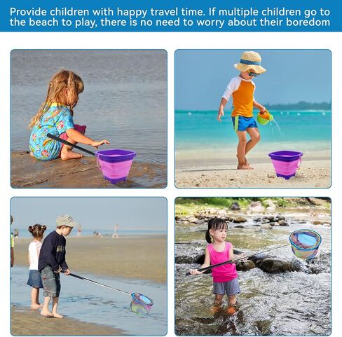2PCS Fishing Net with Bucket, Telescopic Fishing Landing Net with Handle for Kids, Collapsible Kids Sand Bucket, Kids Fishing Net Butterfly Net for Freshwater Saltwater Outdoor Playing in Saudi Arabia