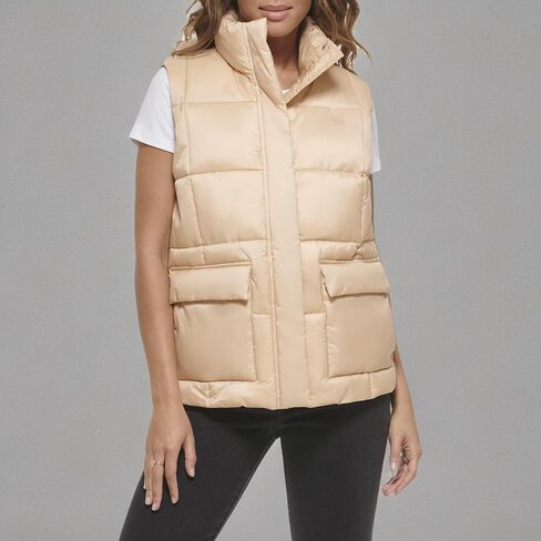 Levi's Women's Sporty Box Quilted Puffer Vest, Lightweight Apricot, Large in Saudi Arabia
