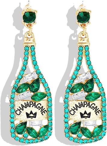 Champagne Bottle Earrings for Women Rhinestone Crystal Beaded Champagne Drop Dangle Earrings New Year Gifts in Saudi Arabia