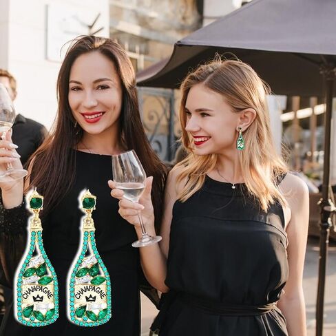 Champagne Bottle Earrings for Women Rhinestone Crystal Beaded Champagne Drop Dangle Earrings New Year Gifts in Saudi Arabia
