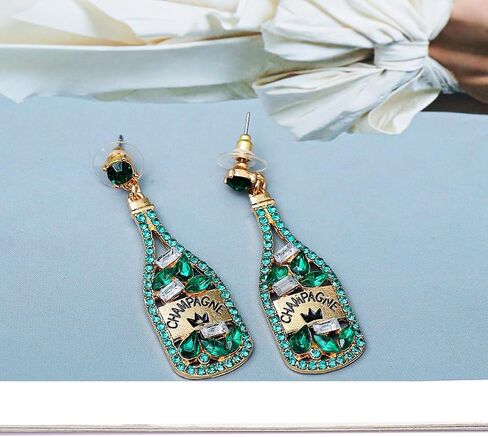 Champagne Bottle Earrings for Women Rhinestone Crystal Beaded Champagne Drop Dangle Earrings New Year Gifts in Saudi Arabia