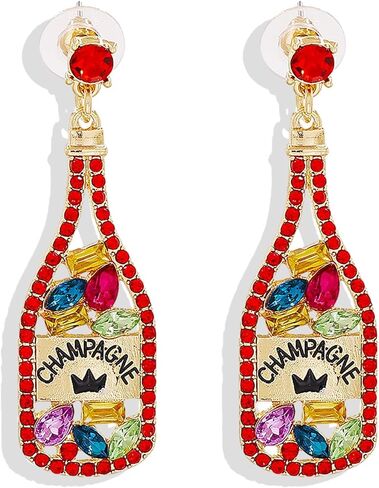 Champagne Bottle Earrings for Women Rhinestone Crystal Beaded Champagne Drop Dangle Earrings New Year Gifts in Kuwait