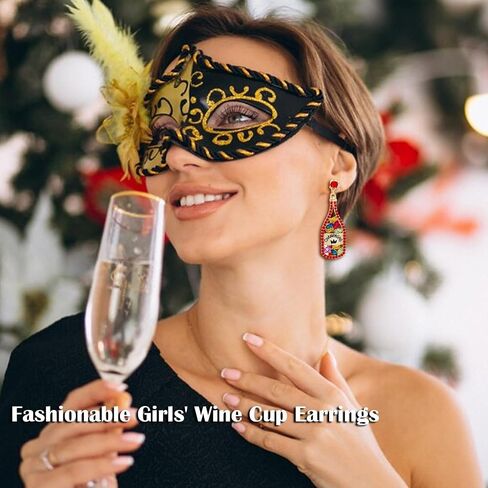 Champagne Bottle Earrings for Women Rhinestone Crystal Beaded Champagne Drop Dangle Earrings New Year Gifts in Kuwait
