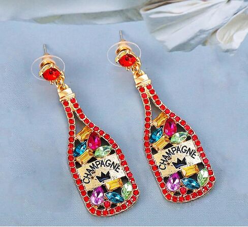 Champagne Bottle Earrings for Women Rhinestone Crystal Beaded Champagne Drop Dangle Earrings New Year Gifts in Kuwait