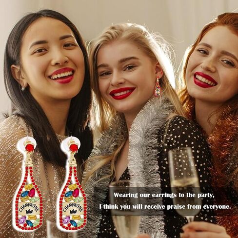 Champagne Bottle Earrings for Women Rhinestone Crystal Beaded Champagne Drop Dangle Earrings New Year Gifts in Kuwait