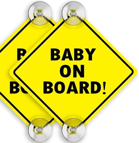 ASSURED SIGNS Baby On Board Sign With Suction Cups - 2 Pack, 5" by 5" - Essential Safety Signs for Cars - Bright Yellow, Durable and Strong Suction in Saudi Arabia