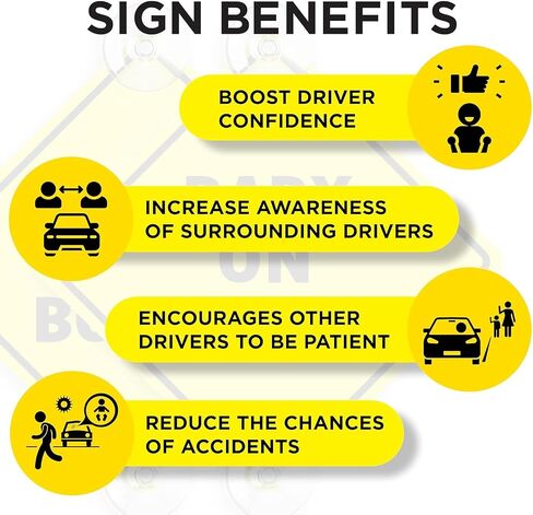 ASSURED SIGNS Baby On Board Sign With Suction Cups - 2 Pack, 5" by 5" - Essential Safety Signs for Cars - Bright Yellow, Durable and Strong Suction in Saudi Arabia