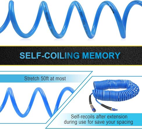WNCGC خرطوم هواء من البولي يوريثين بطول 25 قدم بقطر داخلي 1/4 بوصة خرطوم ضاغط هواء عالي التحمل مع مقيد انحناء وقارنة توصيل سريعة عالمية صناعية 1/4 بوصة وقابس I/M/T/A، أصفر in Kuwait