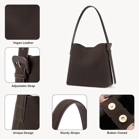 BOSTANTEN Bucket Bag Leather Shoulder Purses for Women Trendy Adjustable Strap in Kuwait