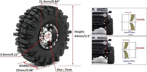 HOBBYSOUL RC 64 مم 1.0 إطارات حبال الطين الإطارات والمعادن 1.0 عجلات خرزية قابلة للتعديل حواف سوداء فضية، 1/18 1/24 عجلات إطارات لـ RC Rock Crawler 1/18 TRX4M 1/24 SCX24 FCX24 in Saudi Arabia