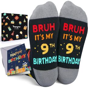HAPPYPOP 9th Birthday Gifts for Boys - Socks for Kids Age 9 in Gift Box, Presents for 9 Year Olds, 9 Year Old Gift Ideas, Gifts for Nine Year Olds with Greeting Card
