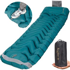 Double Inflatable Camping Sleeping pad, Thick 4 inch Ultralight Sleeping mat with Pillow, Sleeping pad with Built-in Foot Pump for Camping, Backpacking, Hiking, Traveling.
