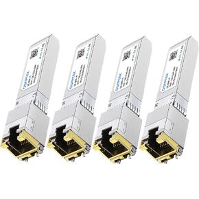 4Pack 10GBASE-T SFP+ to RJ45 Copper Module Mini-GBIC Transceiver for Cisco SFP-10G-T-S, Ubiquiti UF-RJ45-10G , Netgear, Mikrotik, D-Link, Supermicro, TP-Link, Linksys, CAT6A/CAT7, up to 100FT(30M)