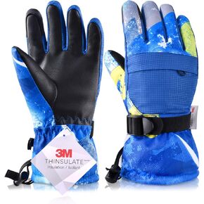 Azarxis Kids Snow Ski Gloves, Children Winter Waterproof Windproof Warm Touchscreen Snowboard Gloves for Boys & Girls