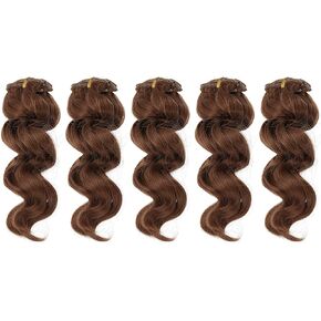 PATIKIL 15CM Doll Hair Wigs, 5 Pcs High Temperature Silk Curly Wig Hair Extension Accessories for Doll Hair Making Kit DIY Handmade, Red-Brown
