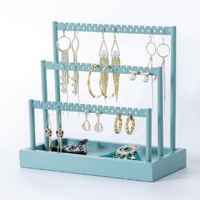 SANY DAYO HOME 3-Tier Earring Holder Organizer Stand, 105 Holes Gold Metal Earring Rack Jewelry Display Tree with White Wood Tray for Women and Girls