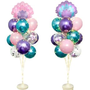 Amandir 2 Set Balloon Stand Kit for Floor with Lights, Include 32Pcs Rainbow Latex Confetti Balloons, Balloon Column Stand for Wedding Birthday Party